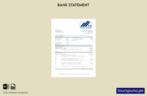listo para imprimir plantilla de Excel de extracto bancario de Eslovaquia Tatra